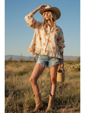 Polka Dot Ruffle Hem Long Sleeve Shirt - Greige Goods