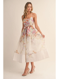 Flower Printed Midi Dress with Belt Set - Greige Goods