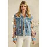 Denim Jacket with Floral Organza Inset - Greige Goods