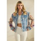 Denim Jacket with Floral Organza Inset - Greige Goods