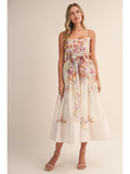 Flower Printed Midi Dress with Belt Set - Greige Goods