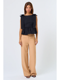 Peplum Top with Ribbon - Greige Goods
