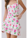 Floral Tiered Ruffle Trim Mini Skirt
