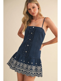 Sleeveless Denim Dress With Embroidery - Greige Goods