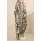 Leopard Side Striped Wide Legged Pants - Greige Goods