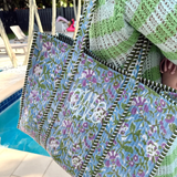 Quilted Block-Print Tote Bag