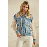 Denim Jacket with Cream Lace - Greige Goods