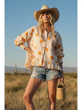 Polka Dot Ruffle Hem Long Sleeve Shirt - Greige Goods