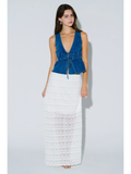 Denim Front Tie Sleeveless Peplum Top - Greige Goods