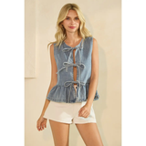 Tie Front Sleeveless Denim Top - Greige Goods