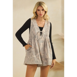 French Terry Sleeveless V Neck Romper - Greige Goods