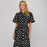 Polka Dot Pintuck Midi Dress - Greige Goods