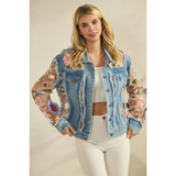 Denim Jacket with Floral Organza Inset - Greige Goods