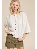Button Front Short Sleeve Knit Cardigan - Greige Goods
