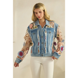 Denim Jacket with Floral Organza Inset - Greige Goods