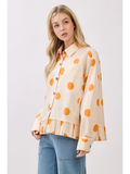 Polka Dot Ruffle Hem Long Sleeve Shirt - Greige Goods