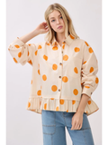Polka Dot Ruffle Hem Long Sleeve Shirt - Greige Goods