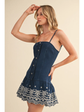 Sleeveless Denim Dress With Embroidery - Greige Goods