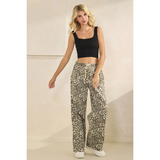 Leopard Side Striped Wide Legged Pants - Greige Goods