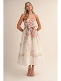 Flower Printed Midi Dress with Belt Set - Greige Goods