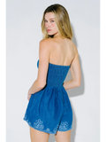 Denim Embroidery Smocked Tube Romper - Greige Goods