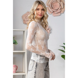 Lace Long Sleeve See Through Top - Greige Goods