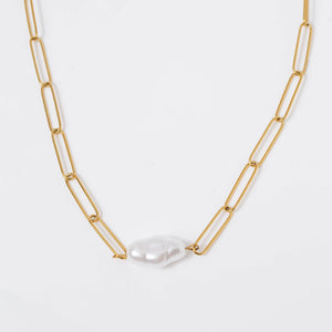 Paperclip Freshwater Pearl Necklace - Greige Goods