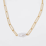 Paperclip Freshwater Pearl Necklace - Greige Goods