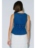 Denim Front Tie Sleeveless Peplum Top - Greige Goods