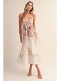 Flower Printed Midi Dress with Belt Set - Greige Goods
