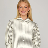 Woven Striped Button Down Top - Greige Goods