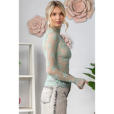 Lace Long Sleeve See Through Top - Greige Goods