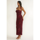 Halter Neck Floral Embroidery Midi Dress