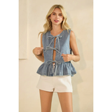 Tie Front Sleeveless Denim Top - Greige Goods