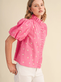 Polka Dot Ruffled Button Down - Greige Goods