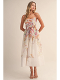 Flower Printed Midi Dress with Belt Set - Greige Goods