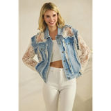 Denim Jacket with Cream Lace - Greige Goods