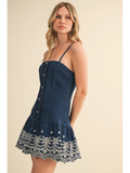 Sleeveless Denim Dress With Embroidery - Greige Goods