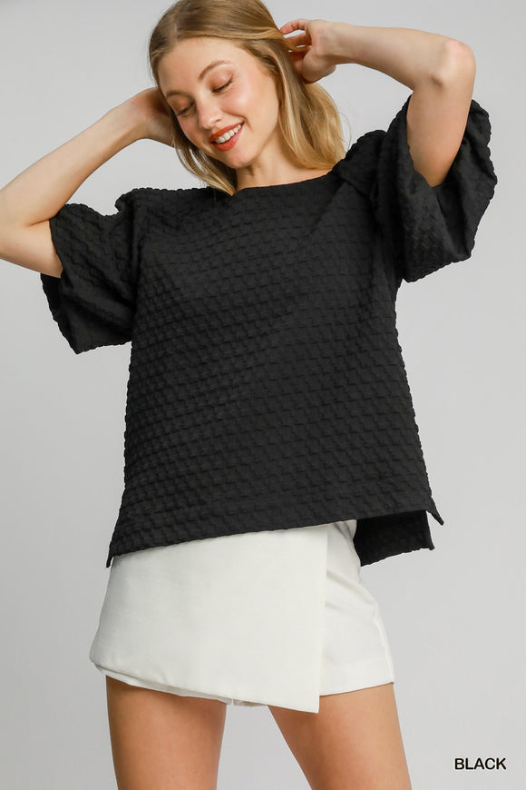 Jacquard Round Neck Top - Greige Goods