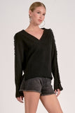 V-Neck Fray Sweater - Greige Goods