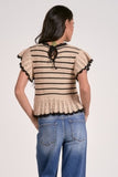 Short Sleeve Ruffle Top Sweater - Greige Goods