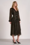Geo Print Tie Neck Dress - Greige Goods