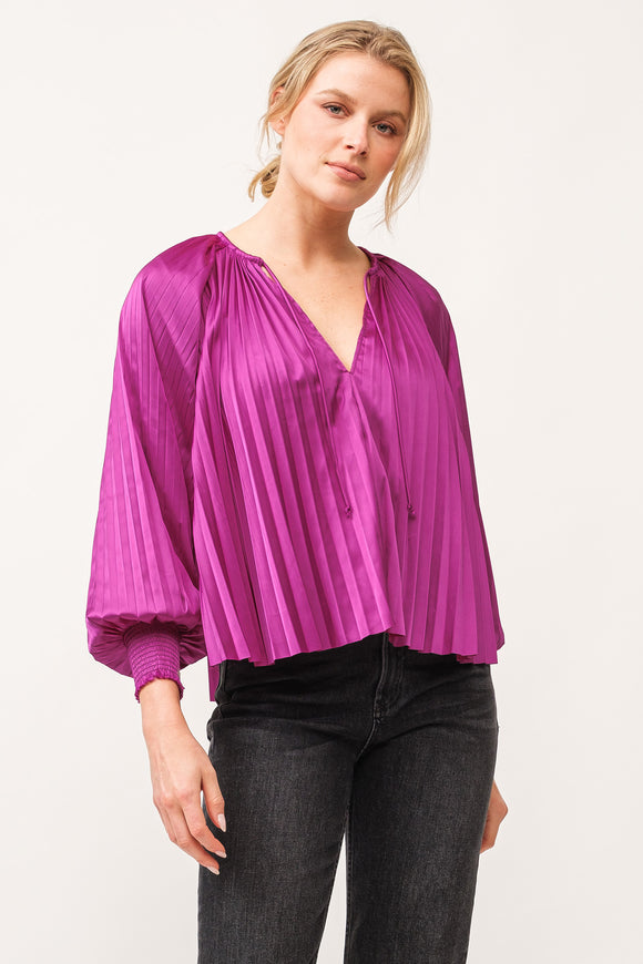 Deletta Satin Pleat Blouse - Greige Goods