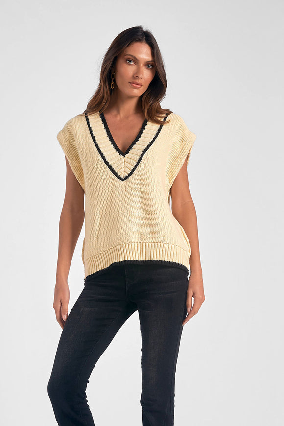 Bordered Sweater Vest - Greige Goods