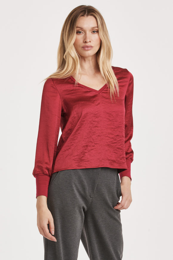 Aya Satin LS Blouse - Greige Goods