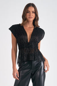 Sparkle Shoulder Pad Blouse - Greige Goods
