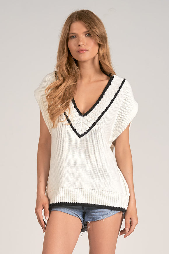Bordered Sweater Vest - Greige Goods