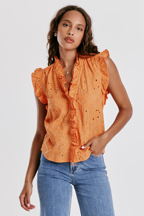 Ellie Ruffle Blouse - Greige Goods