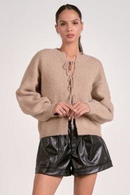 Front Tie Sweater Cardigan - Greige Goods