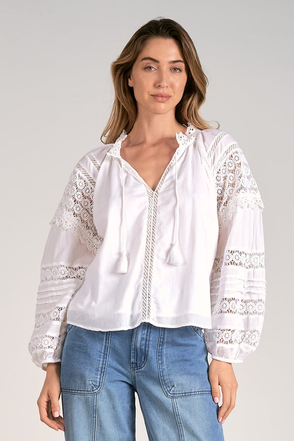 Crochet V-Neck Blouse - Greige Goods